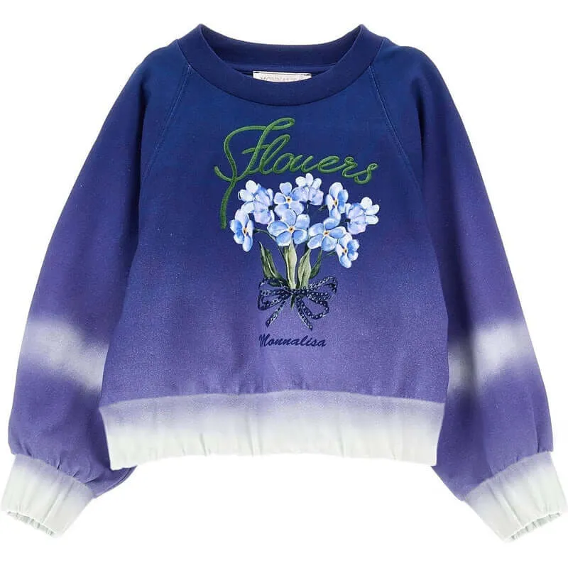 Pull à fleurs bleu pour filles