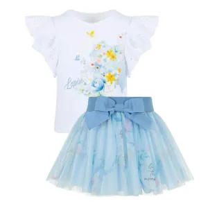 Ensemble Jupe Tulle Fleur Bleue pour Filles