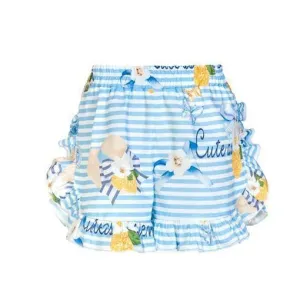 Short en jean bleu à rayures et volants pour filles