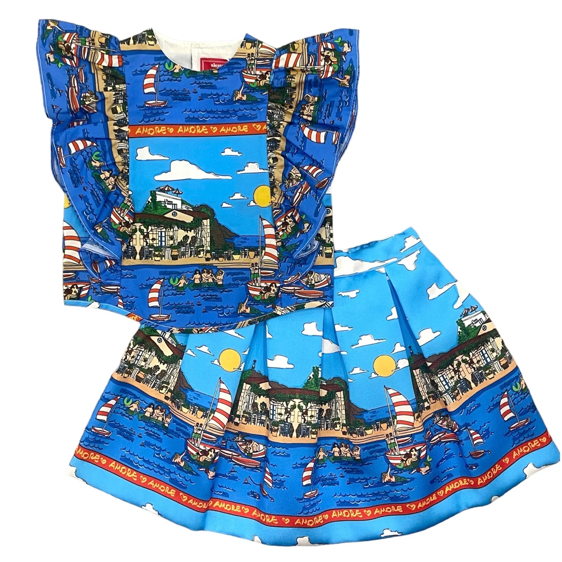 Ensemble de chemise à volants bleu pour filles