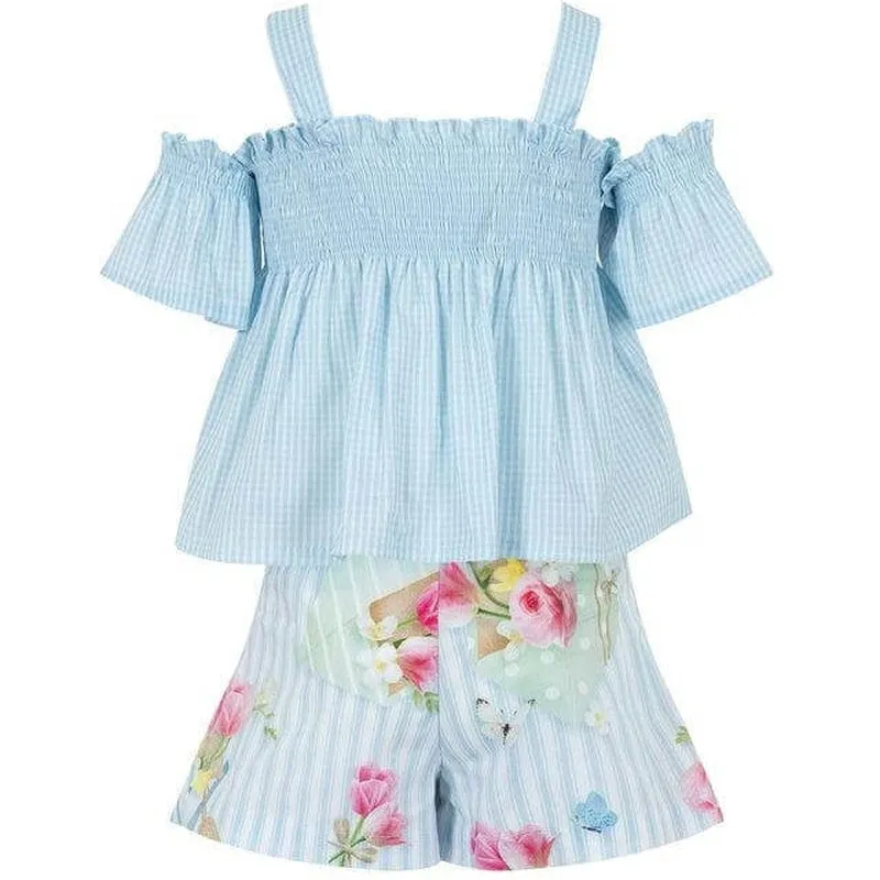 Ensemble court rayé bleu pour filles