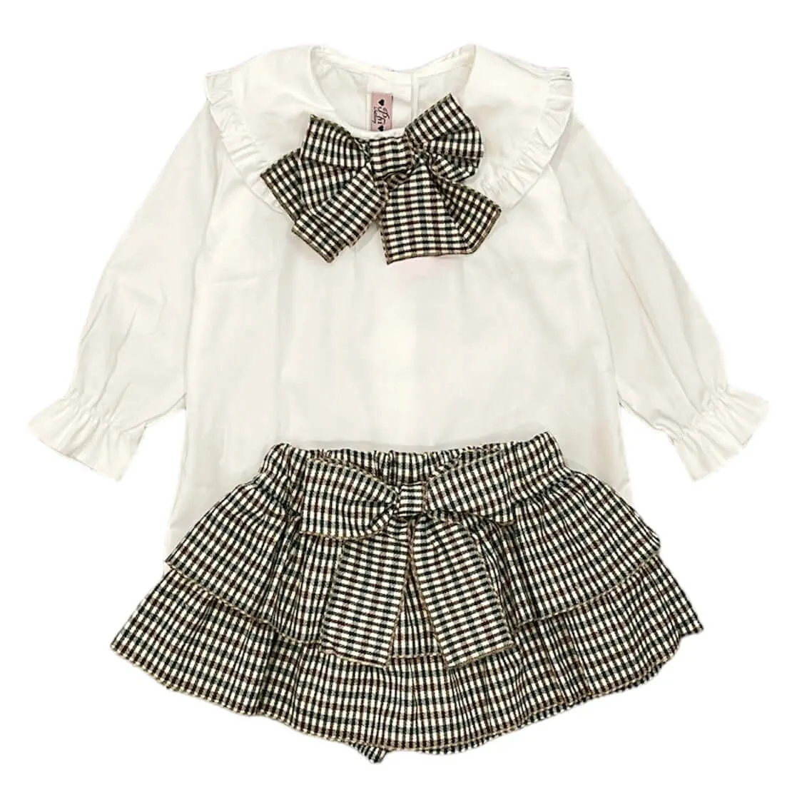 Jupe-culotte marron à carreaux pour filles & Chemisier blanc