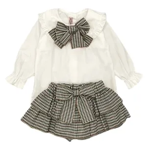 Jupe-culotte marron à carreaux pour filles & Chemisier blanc