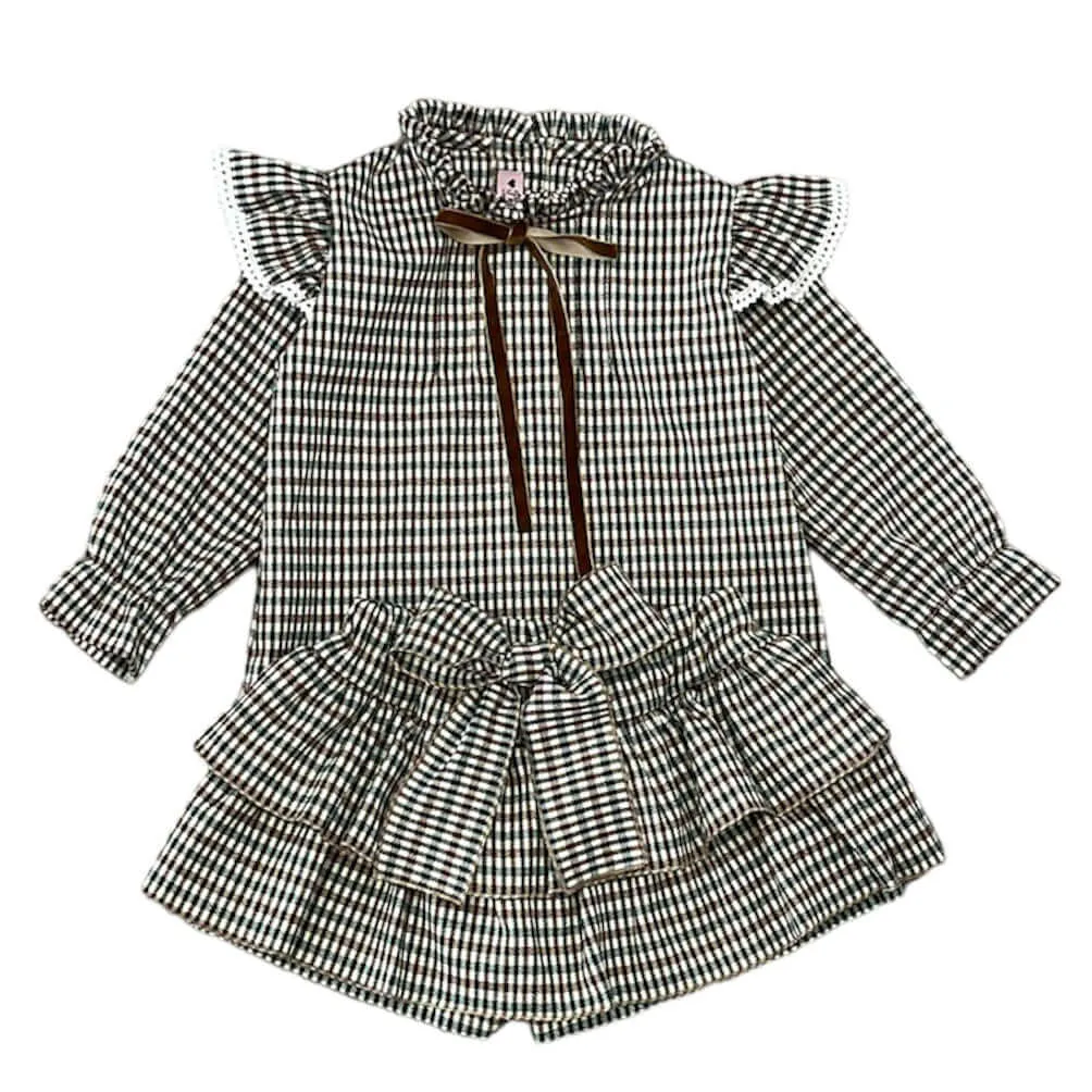 Ensemble Jupe-Short Marron à Carreaux pour Filles