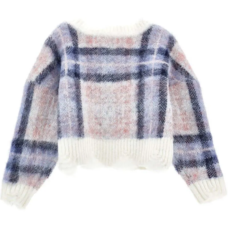 Pull en laine à carreaux pour filles