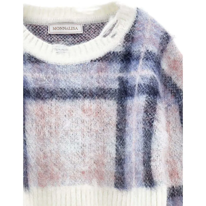 Pull en laine à carreaux pour filles