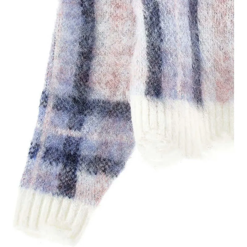 Pull en laine à carreaux pour filles