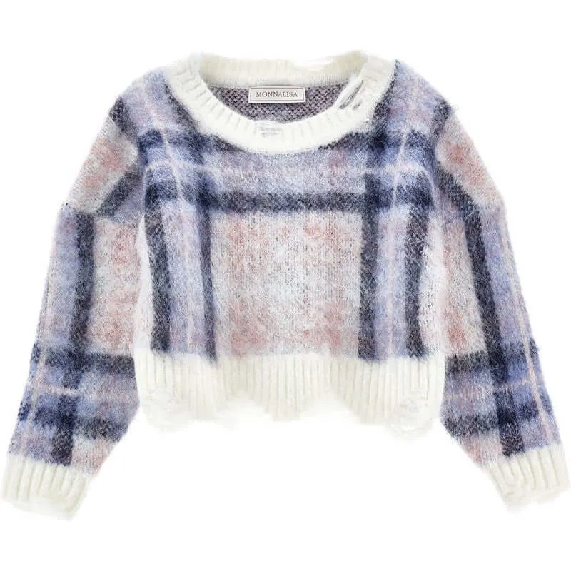 Pull en laine à carreaux pour filles