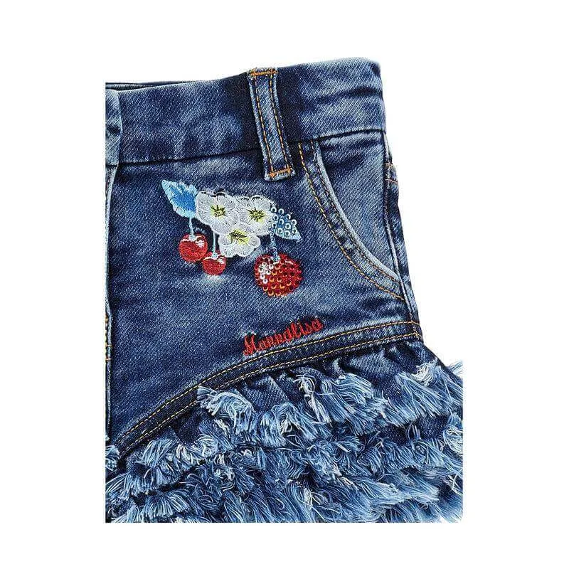 Shorts en jean brodés cerises pour filles