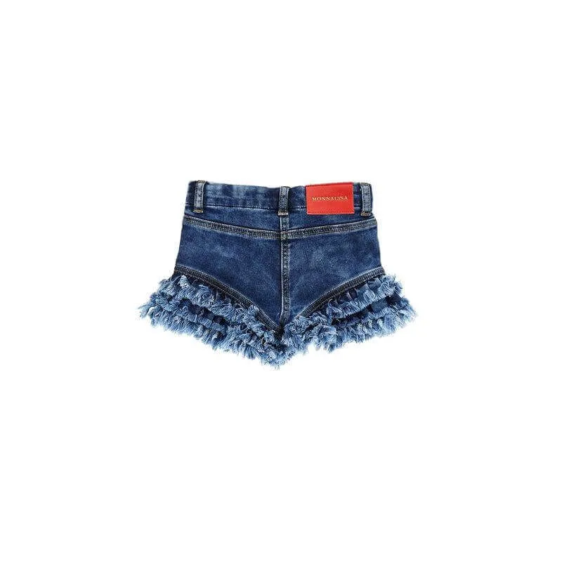 Shorts en jean brodés cerises pour filles