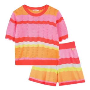 Ensemble tricoté rayé corail pour filles