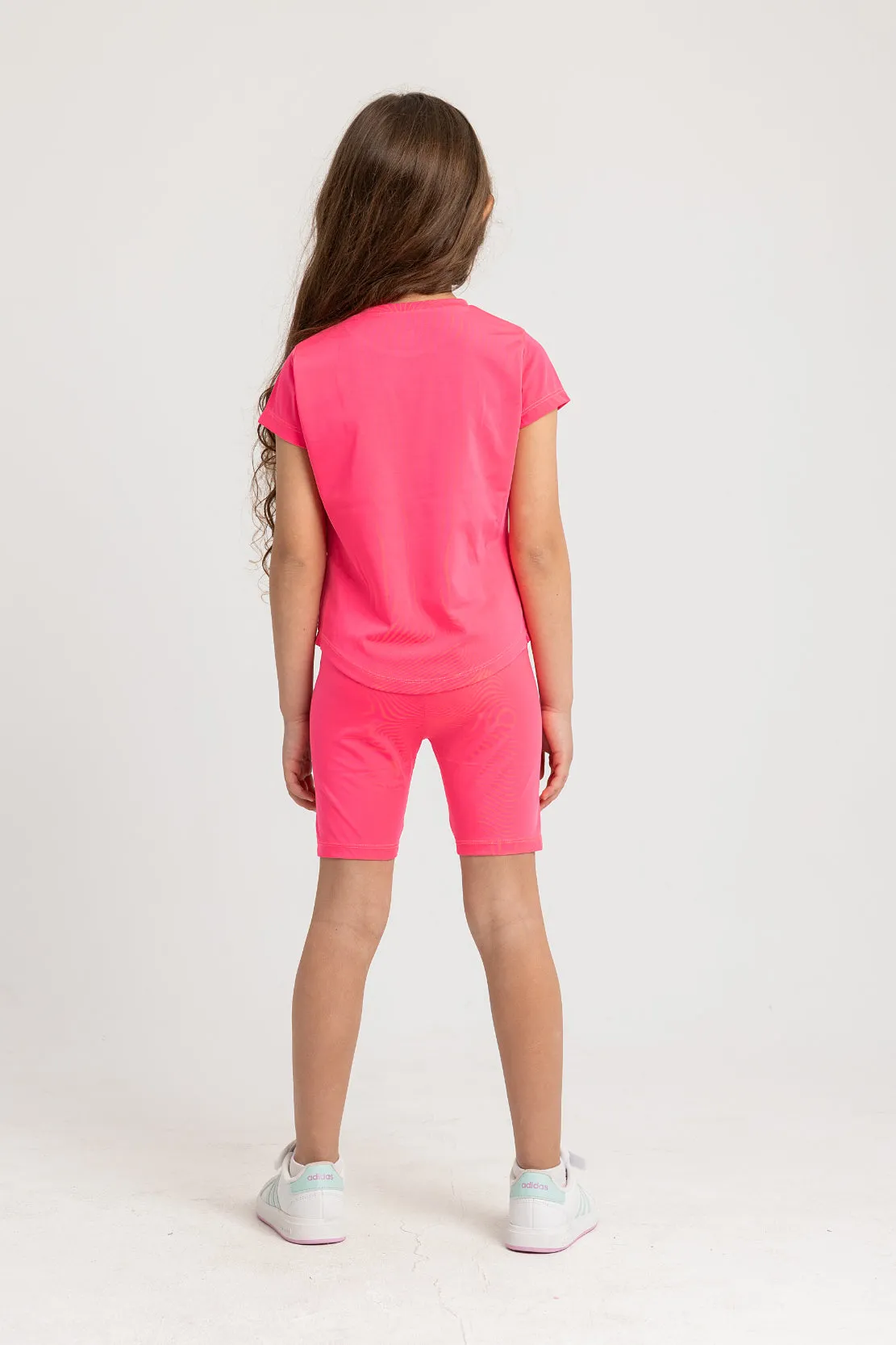 Ensemble de vêtements de sport en coton fuchsia pour filles, 2 pièces à manches courtes