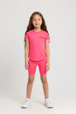 Ensemble de vêtements de sport en coton fuchsia pour filles, 2 pièces à manches courtes