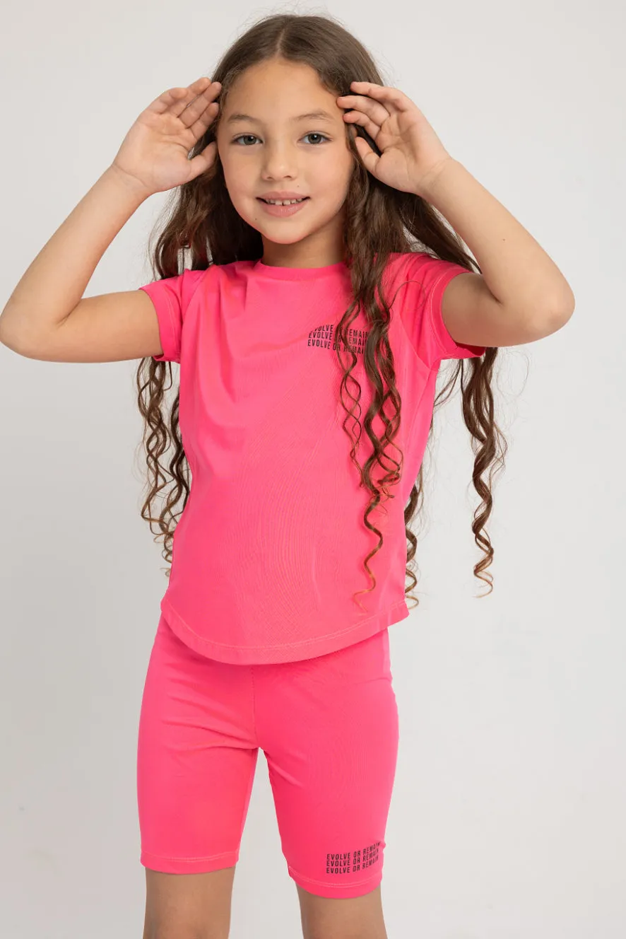 Ensemble de vêtements de sport en coton fuchsia pour filles, 2 pièces à manches courtes