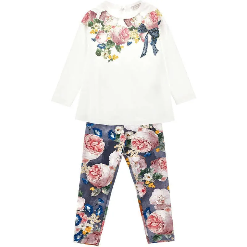 Ensemble de leggings en coton ivoire et bleu pour filles