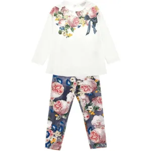 Ensemble de leggings en coton ivoire et bleu pour filles