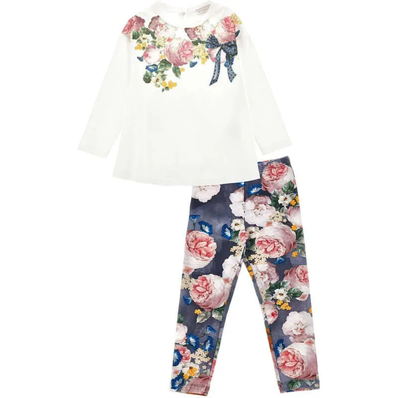 Ensemble de leggings en coton ivoire et bleu pour filles