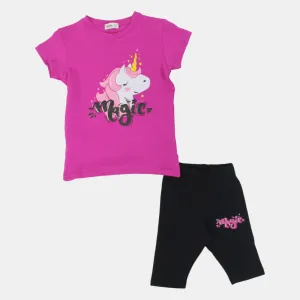 Pyjama en coton pour filles – Fuchsia avec design de licorne 