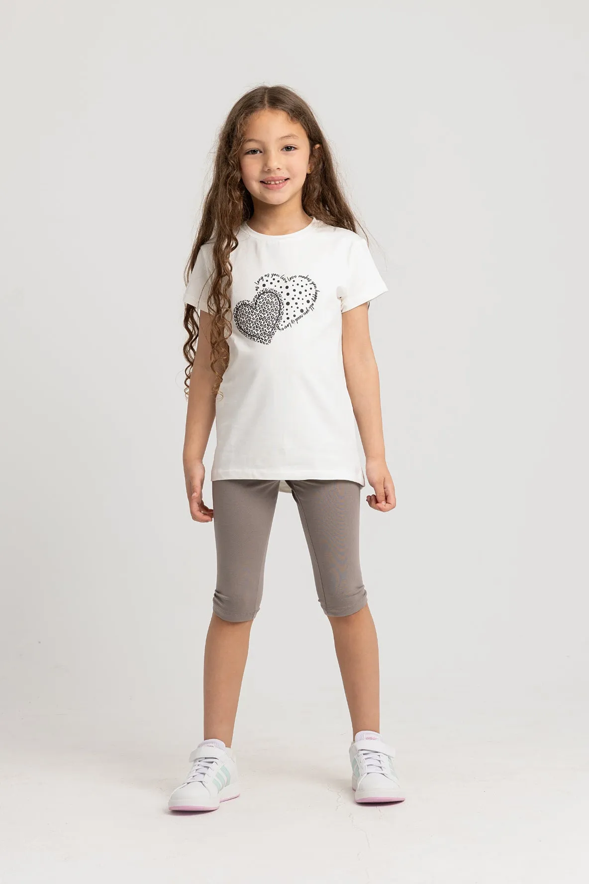 Pyjama en Coton pour Filles – Blanc cassé avec Motif Deux Cœurs