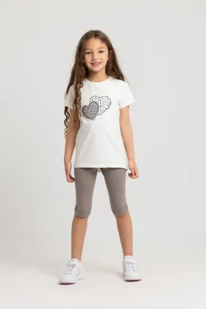 Pyjama en Coton pour Filles – Blanc cassé avec Motif Deux Cœurs