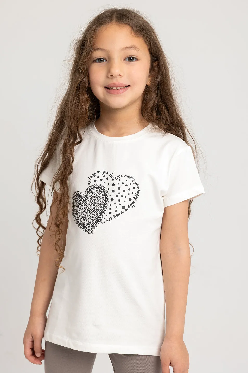 Pyjama en Coton pour Filles – Blanc cassé avec Motif Deux Cœurs