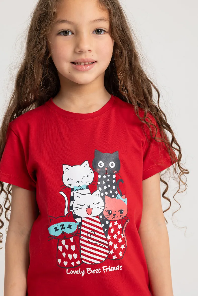 Pyjama en coton pour filles – Rouge 