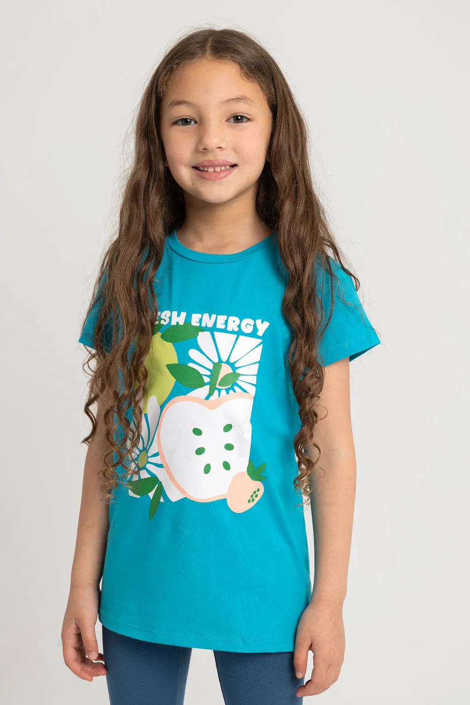 Pyjama en Coton pour Filles – Turquoise avec Imprimé Énergisant