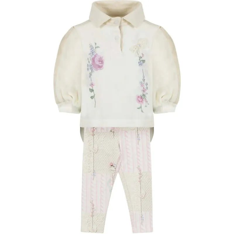 Ensemble de leggings floraux crème pour filles