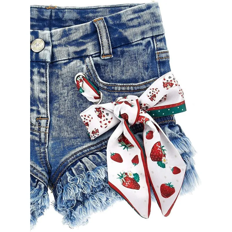 Short en jean fraise pour filles