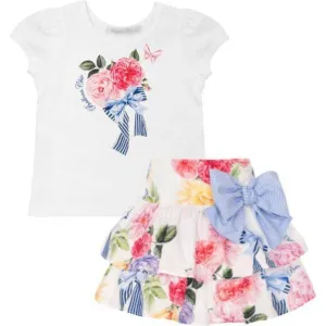 Ensemble Jupe à Nœud Florale pour Filles