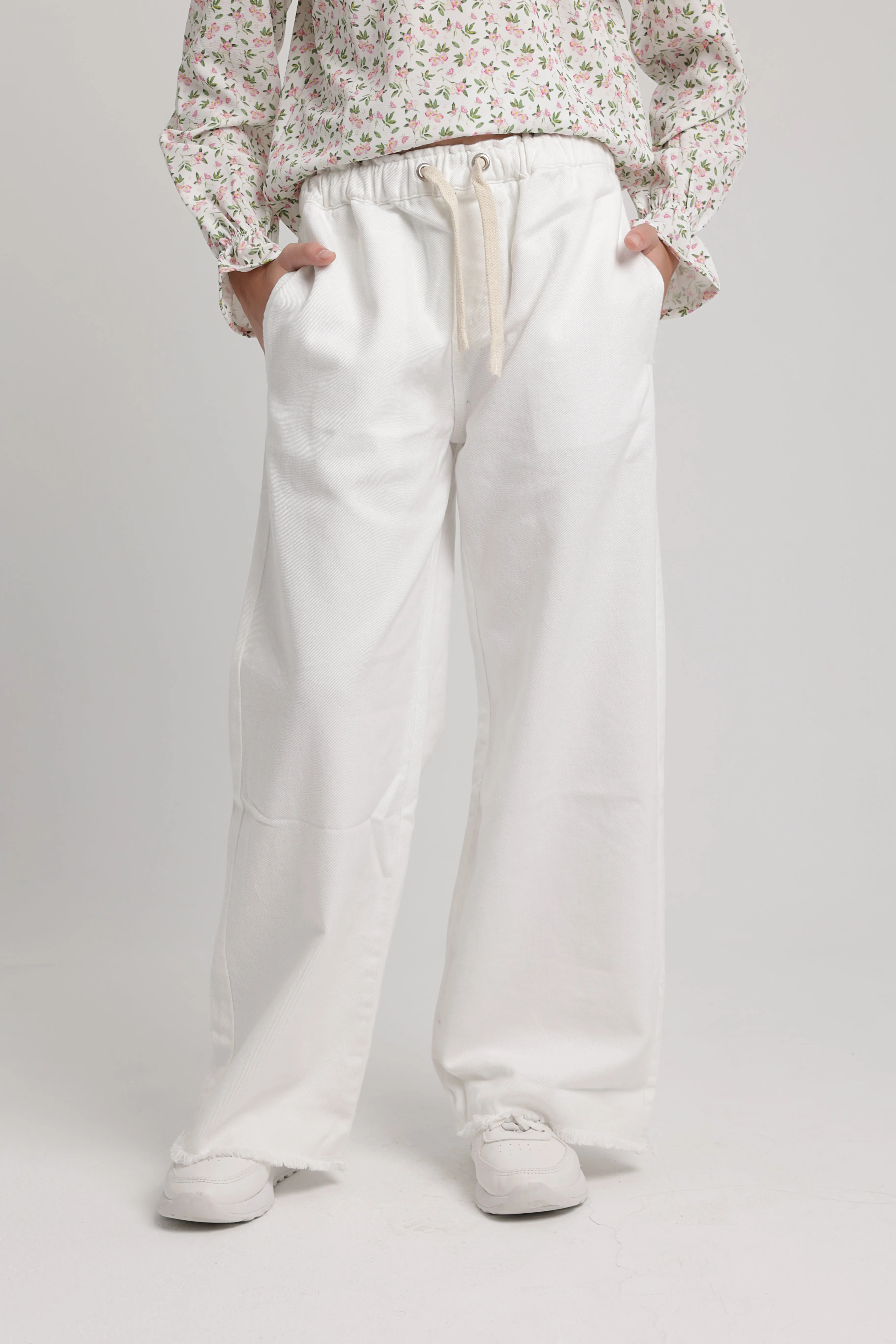 Pantalon en Gabardine pour Filles Blanc Cassé