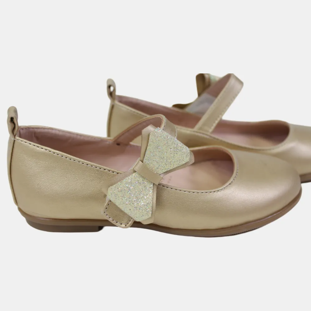Chaussures en Cuir pour Filles – Or avec un Nœud