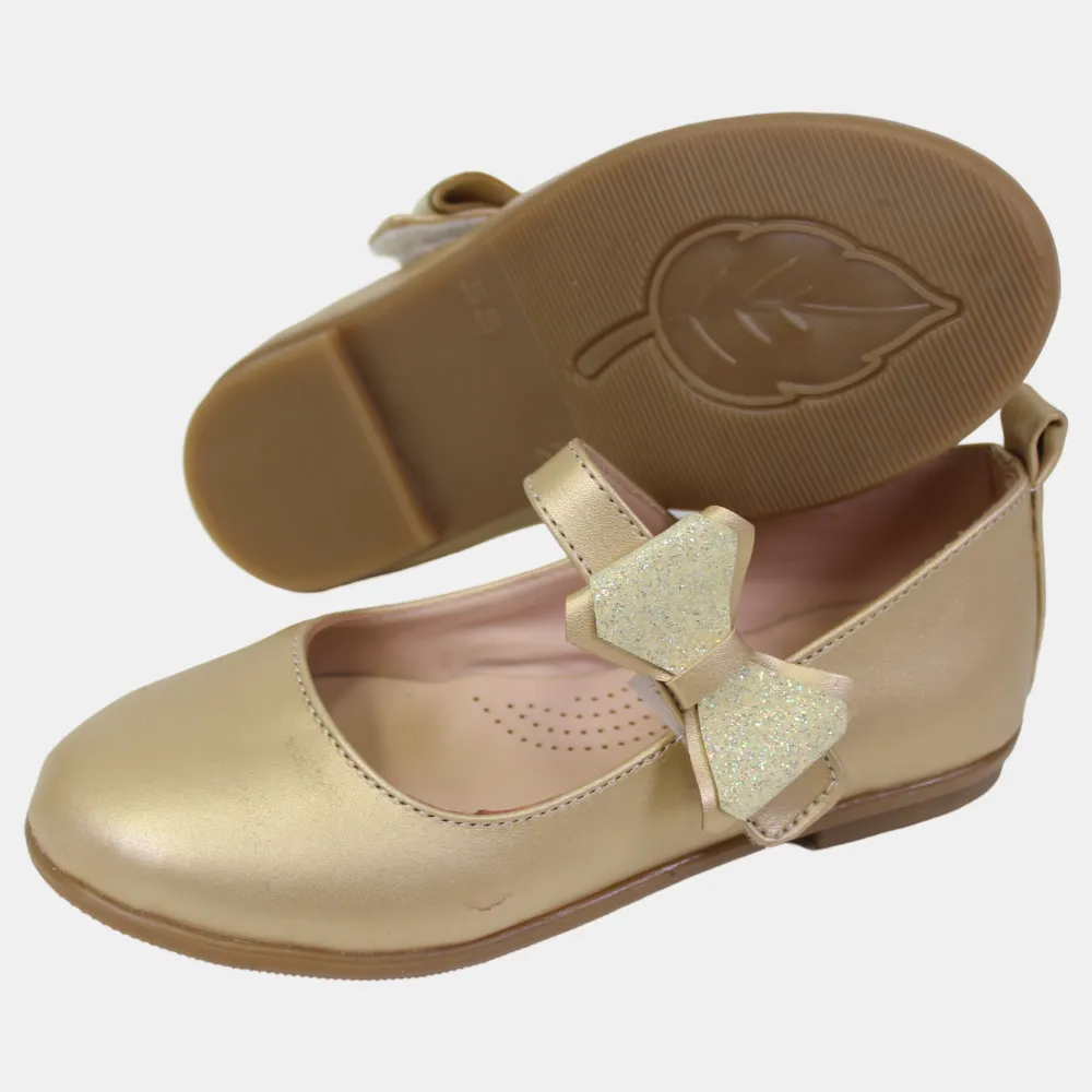 Chaussures en Cuir pour Filles – Or avec un Nœud