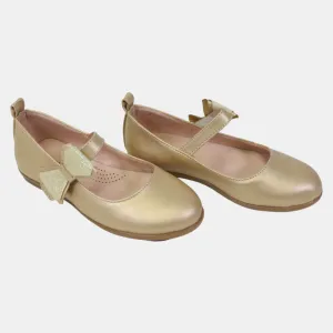 Chaussures en Cuir pour Filles – Or avec un Nœud