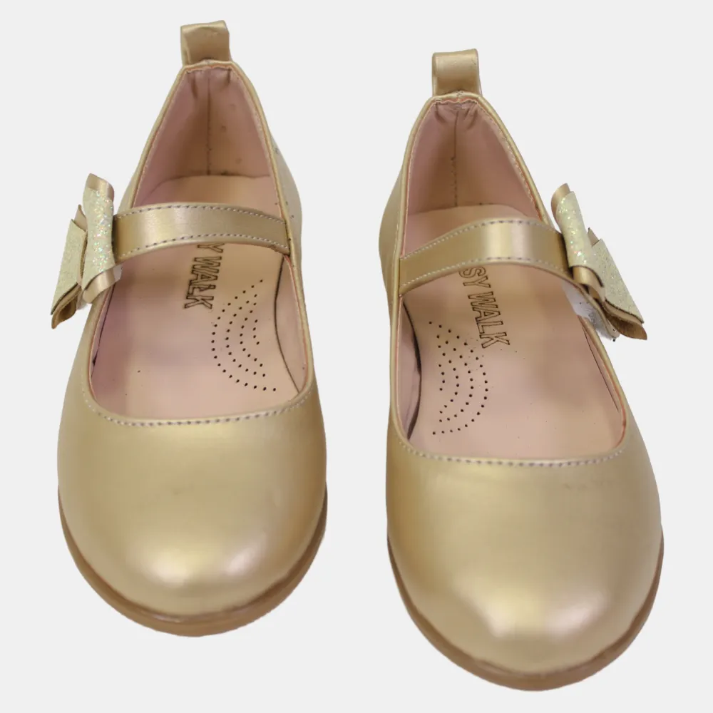 Chaussures en Cuir pour Filles – Or avec un Nœud