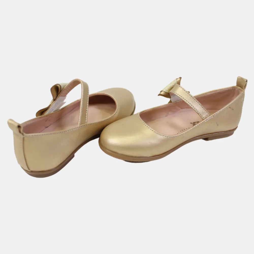 Chaussures en Cuir pour Filles – Or avec un Nœud