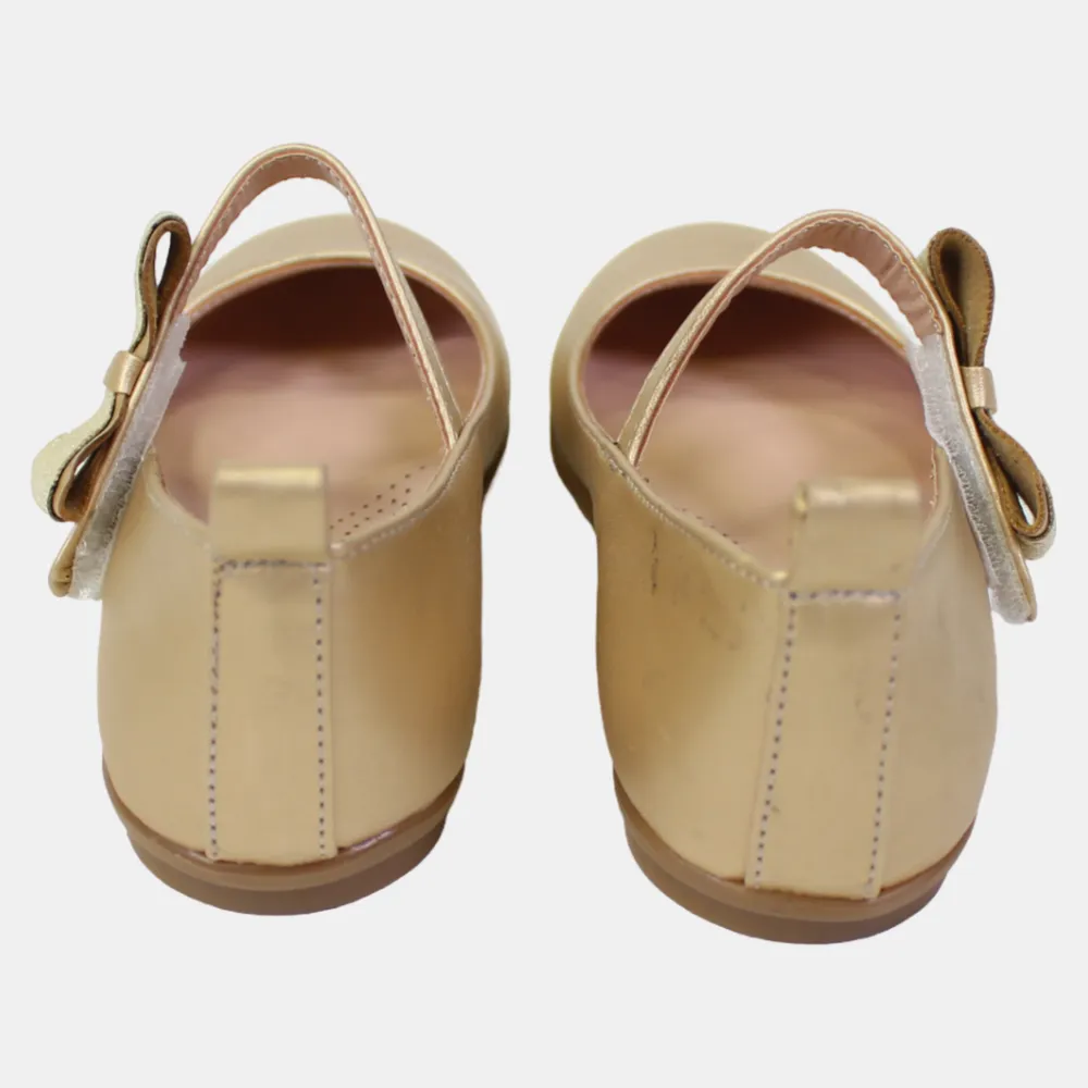 Chaussures en Cuir pour Filles – Or avec un Nœud