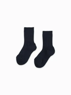 chaussettes courtes côtelées marine pour filles