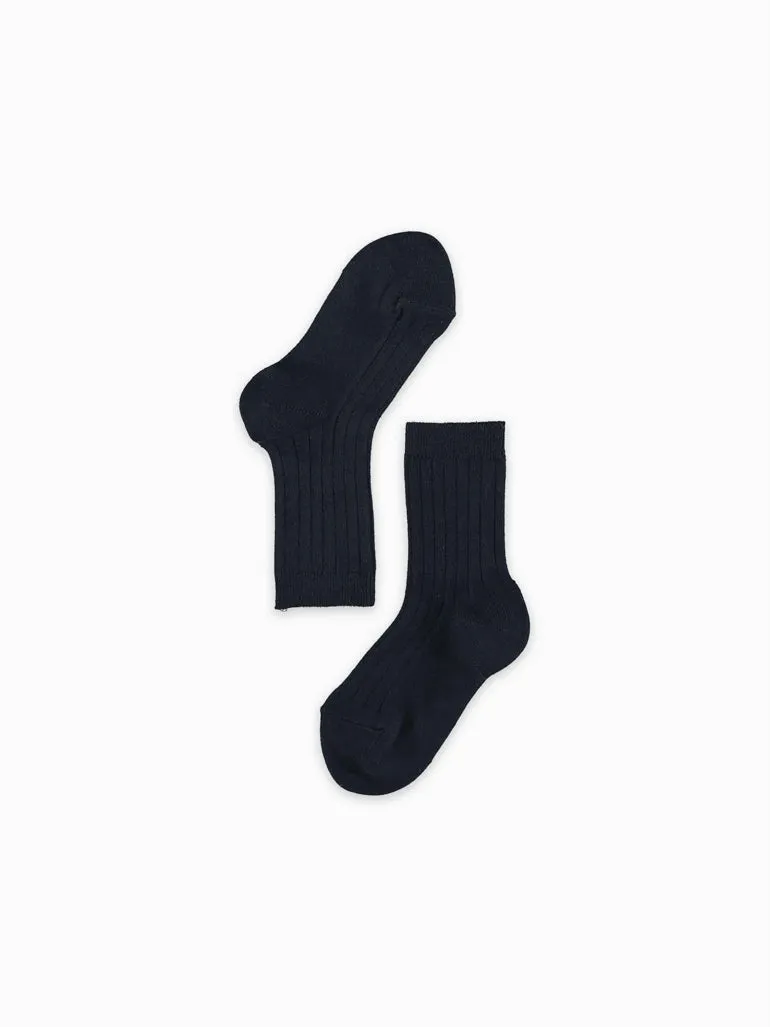 chaussettes courtes côtelées marine pour filles