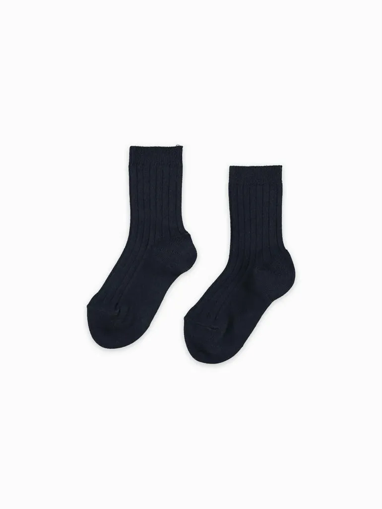 chaussettes courtes côtelées marine pour filles