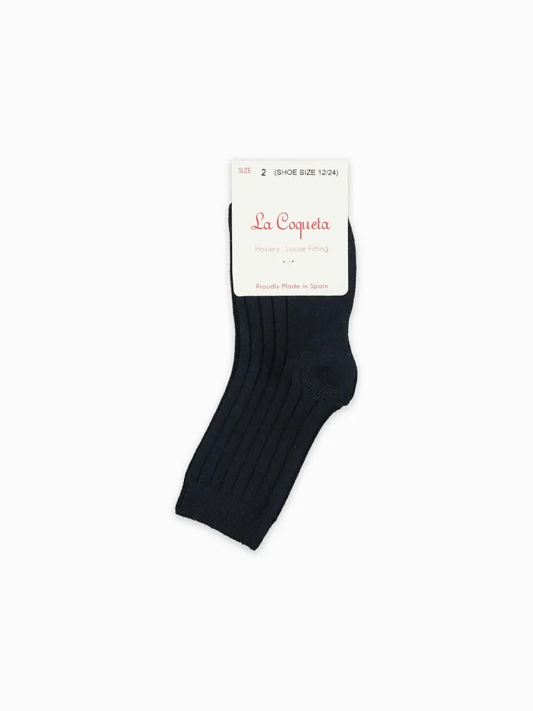 chaussettes courtes côtelées marine pour filles