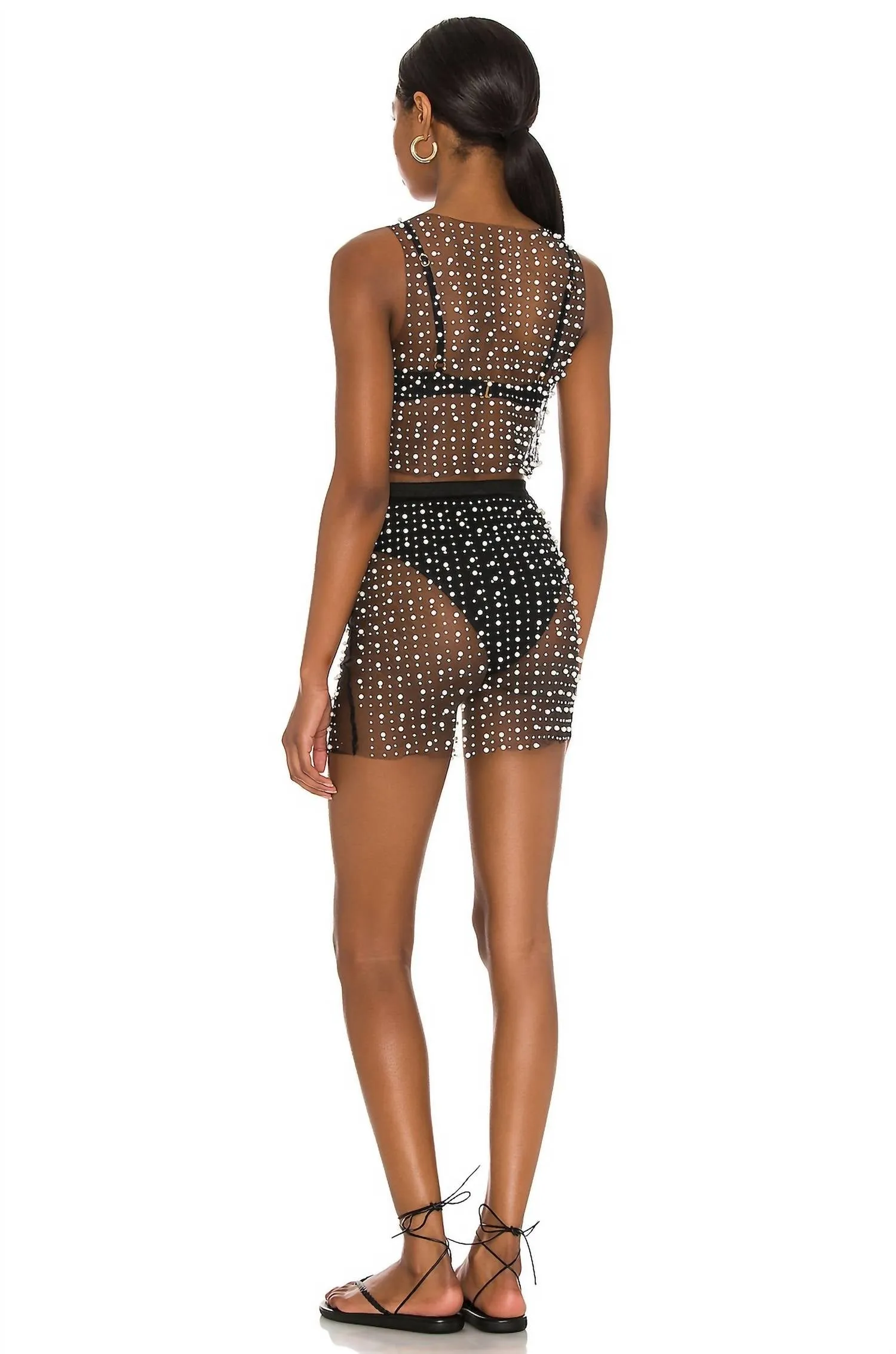 Ensemble Haut et Jupe en Maille Perlé Glitzy Girl en Noir