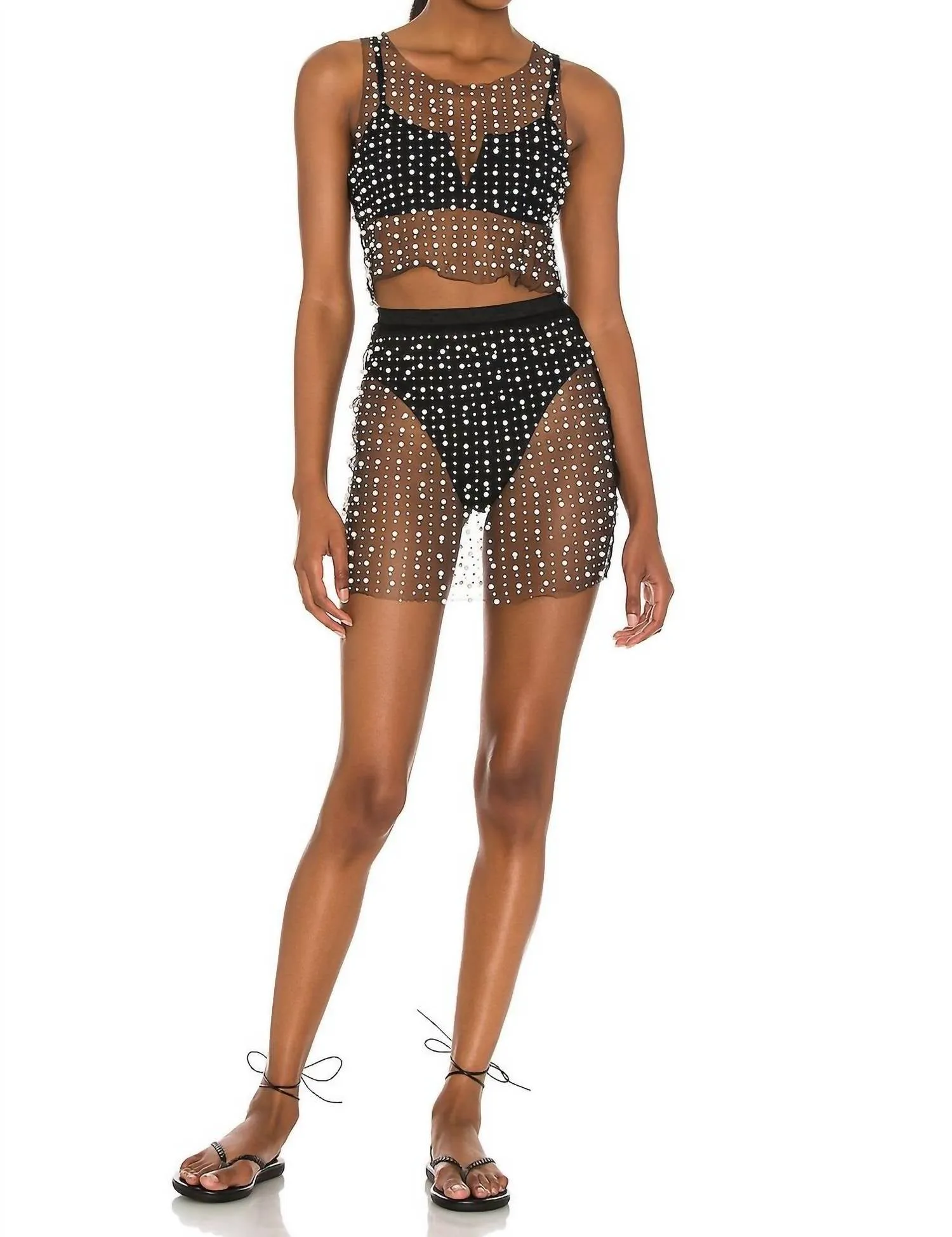 Ensemble Haut et Jupe en Maille Perlé Glitzy Girl en Noir