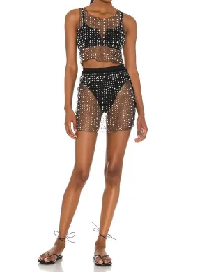 Ensemble Haut et Jupe en Maille Perlé Glitzy Girl en Noir