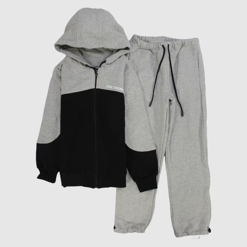 Pyjama à capuche en polaire à manches longues Gris/Noir