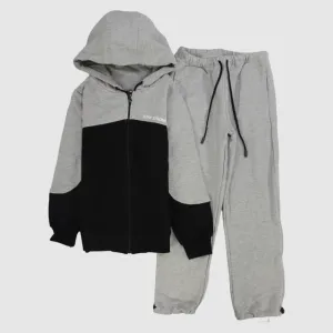 Pyjama à capuche en polaire à manches longues Gris/Noir