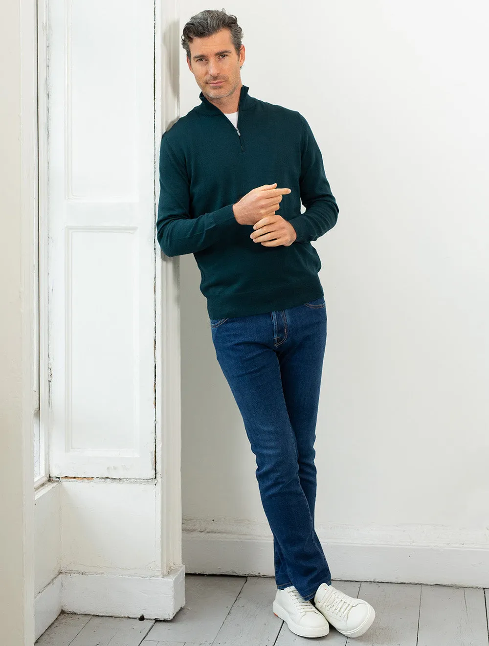 Pull col montant demi-zippé vert