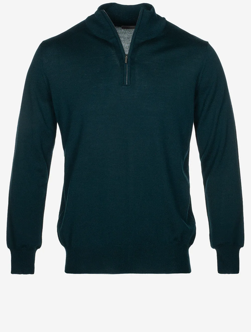 Pull col montant demi-zippé vert