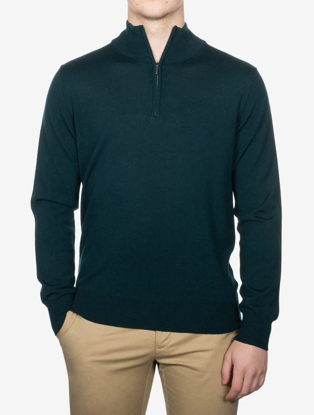 Pull col montant demi-zippé vert