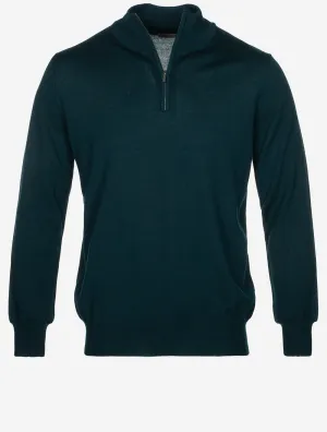 Pull col montant demi-zippé vert